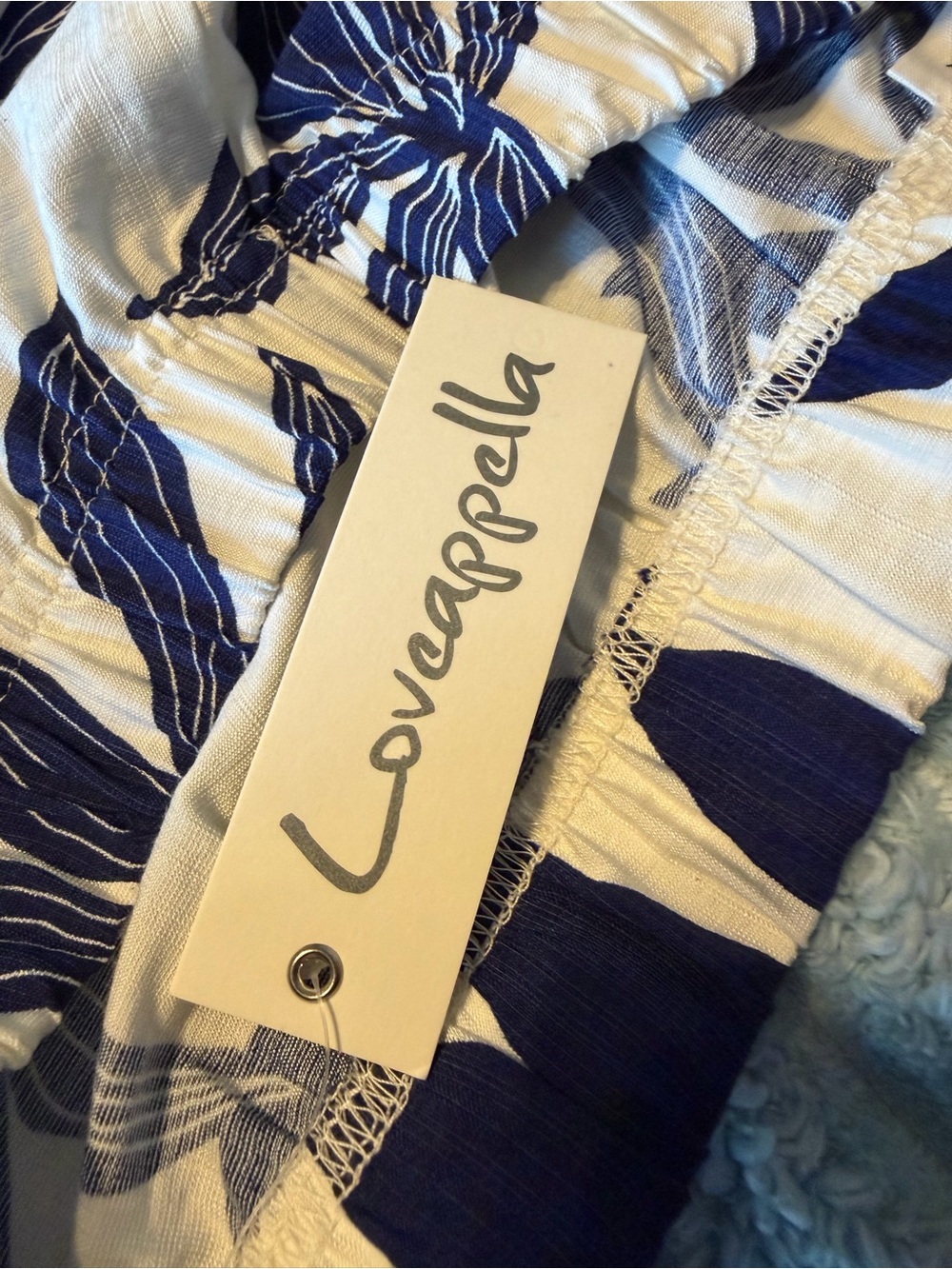 NWT Loveappella Ivory & Navy Tropical Print Pull-On Shorts 18W Linen Blend - Picture 9 of 9